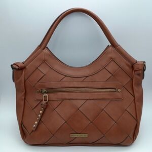 Frye and Co Brown Woven Faux Leather Bag Shoulder Purse‎